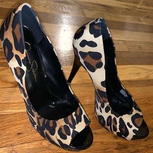 Jessica Simpson Leopard Peep Toe Heels